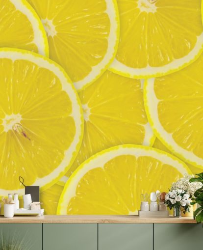 Close Up of Lemon Slices Wallpaper Mural Close Up of Lemon Slices Wallpaper Mural