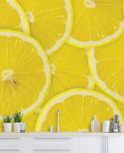 close-up van Lemon Slices Behang Muurschildering