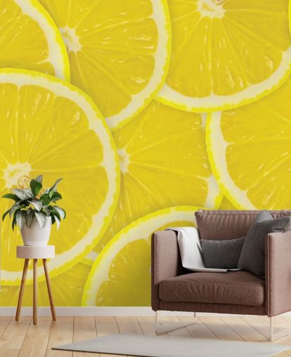 close-up van Lemon Slices Behang Muurschildering