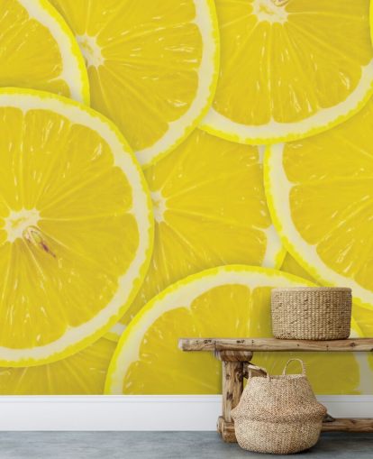 Close Up of Lemon Slices Wallpaper Mural