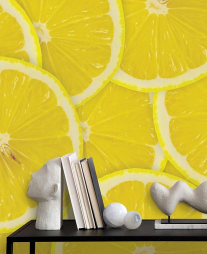 close-up van Lemon Slices Behang Muurschildering