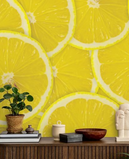 close-up van Lemon Slices Behang Muurschildering close-up van Lemon Slices Behang Muurschildering