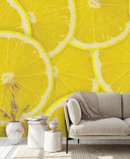 Close Up of Lemon Slices Wallpaper Mural