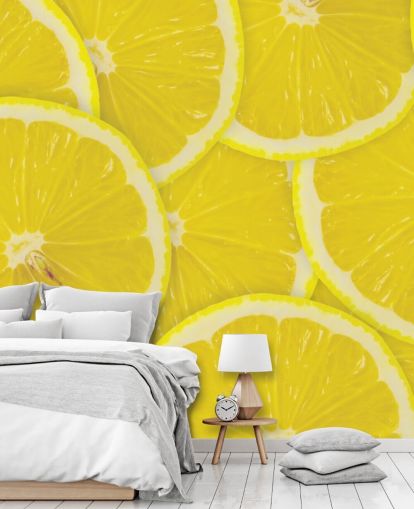 close-up van Lemon Slices Behang Muurschildering close-up van Lemon Slices Behang Muurschildering