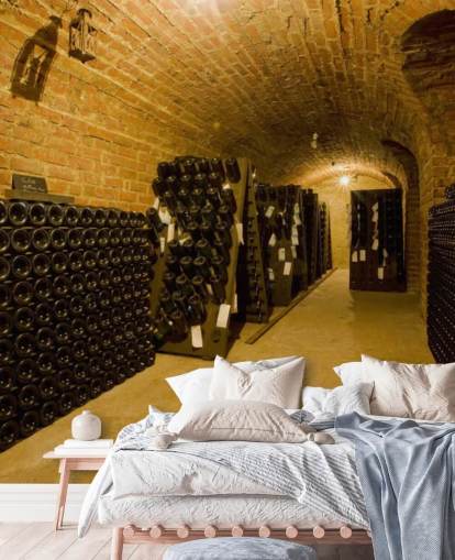 Dark Lit Up Wine Cellar Wall Mural Dark Lit Up Wine Cellar Wall Mural