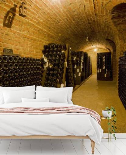 Dark Lit Up Wine Cellar Wall Mural