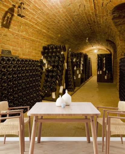 Mural de parede de adega de vinho iluminado escuro