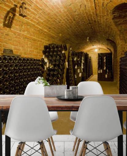 Dark Lit Up Wine Cellar Wall Mural