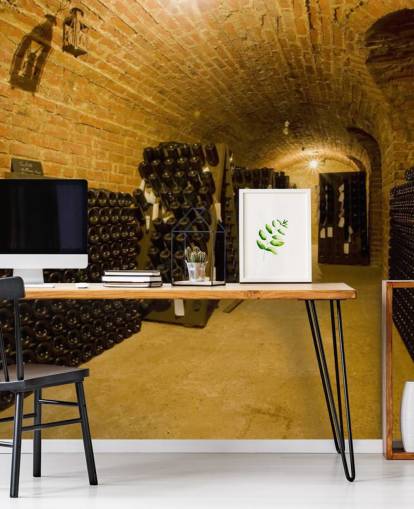 Dark Lit Up Wine Cellar Wall Mural