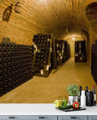 Dark Lit Up Wine Cellar Wall Mural
