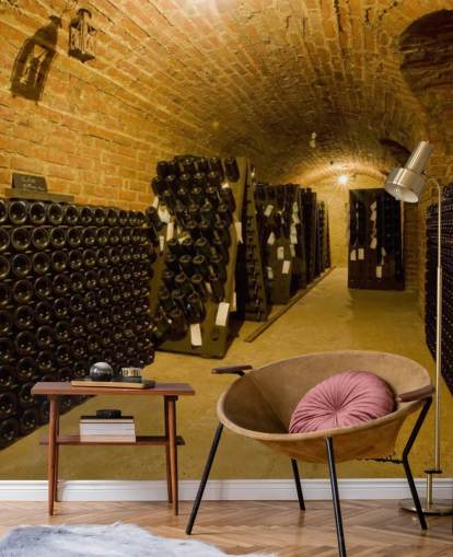 Dark Lit Up Wine Cellar Wall Mural Dark Lit Up Wine Cellar Wall Mural