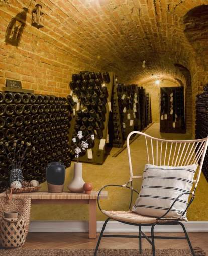 Dark Lit Up Wine Cellar Wall Mural Dark Lit Up Wine Cellar Wall Mural