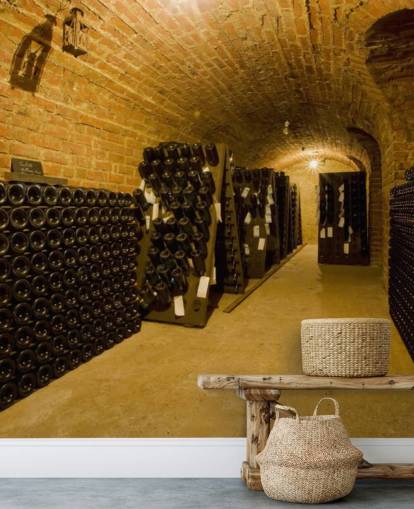 Dark Lit Up Wine Cellar Wall Mural