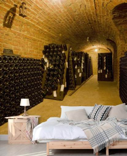 Dark Lit Up Wine Cellar Wall Mural