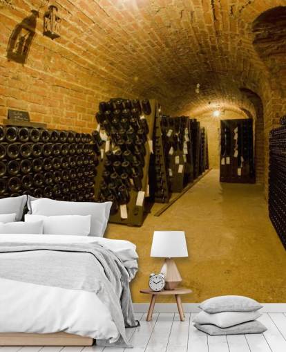 Mural de parede de adega de vinho iluminado escuro