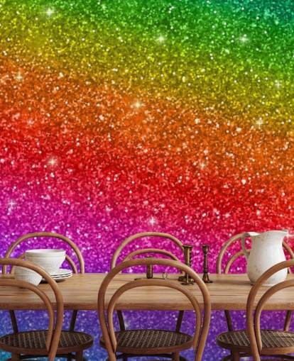 Schuine regenboog muurschildering 