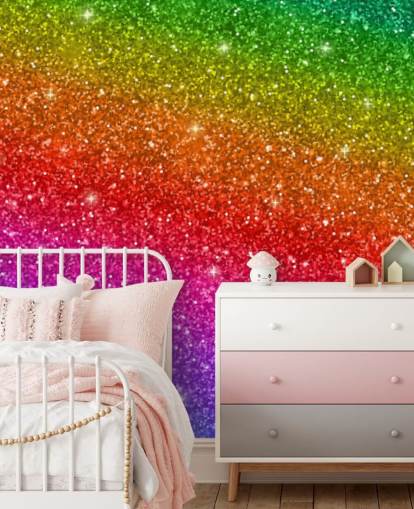 Schuine regenboog muurschildering 