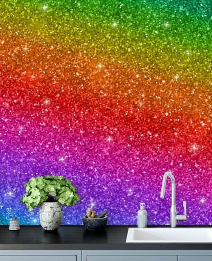 Schuine regenboog muurschildering 