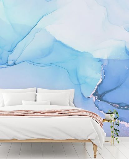 Blue Waves Watercolour Mural