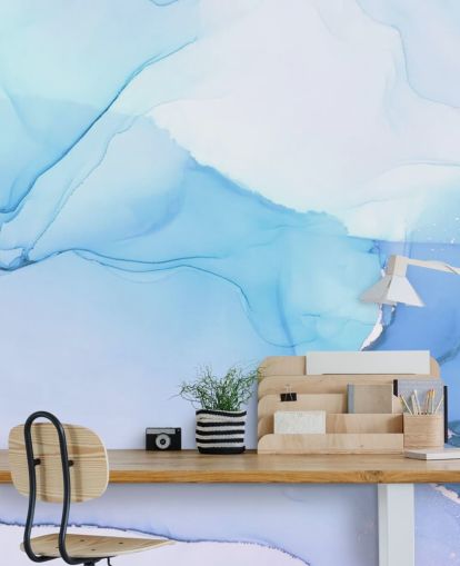 Decorazione murale acquerello con onde blu
