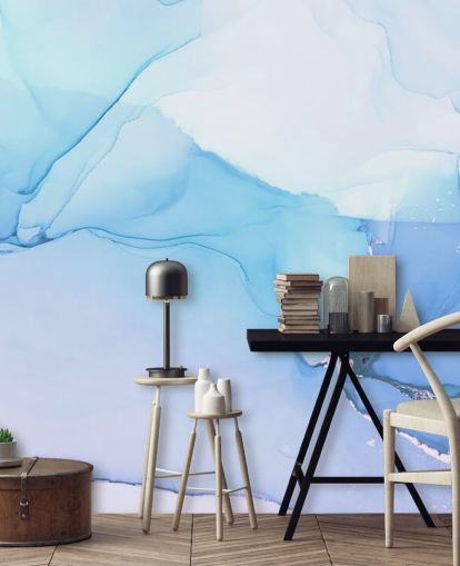 Blue Waves Watercolour Mural