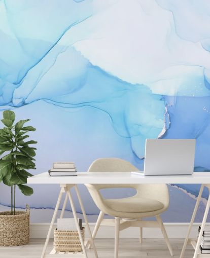 Blue Waves Watercolour Mural