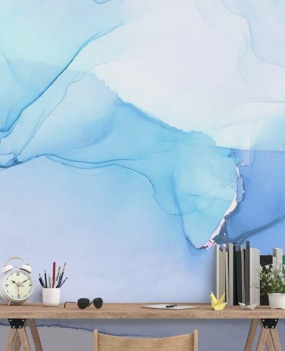 Blue Waves Watercolour Mural