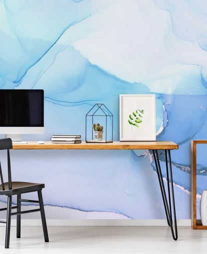 Decorazione murale acquerello con onde blu