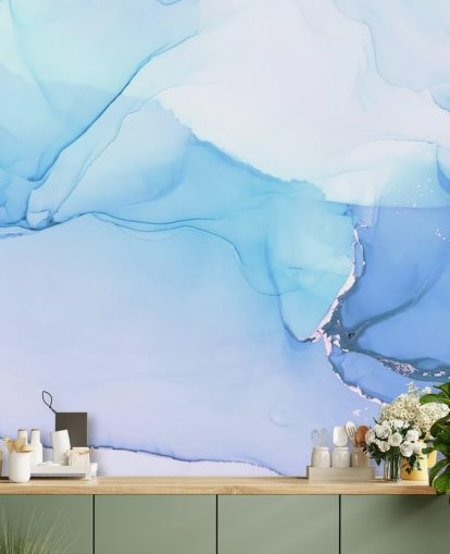 Blue Waves Watercolour Mural
