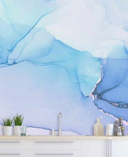 Blue Waves Watercolour Mural