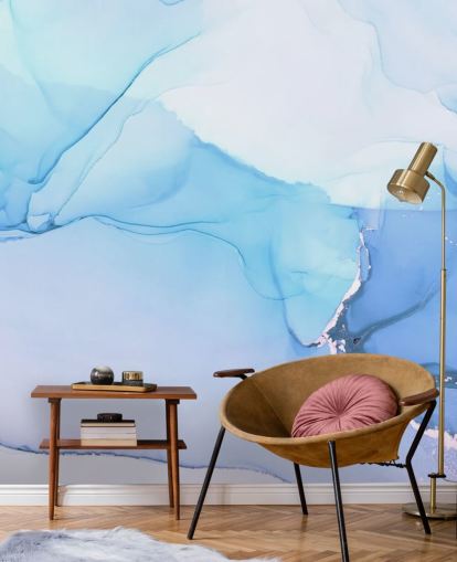 Blue Waves Watercolour Mural