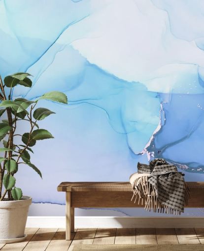 Blue Waves Watercolour Mural