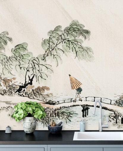 Decorazione murale con un uomo che attraversa il ponte