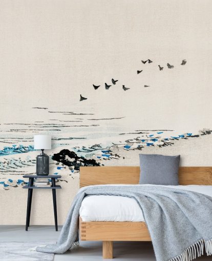 oriental painting of beach wallpaper