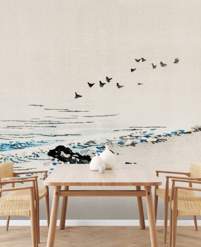 oriental painting of beach wallpaper