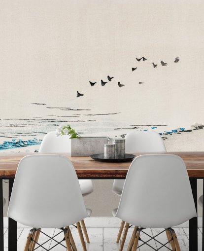 oriental painting of beach wallpaper