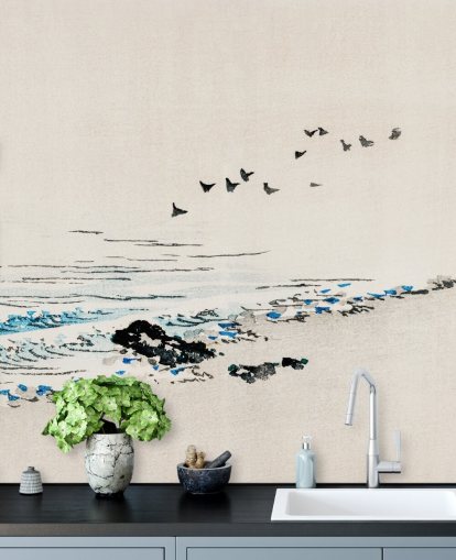 oriental painting of beach wallpaper