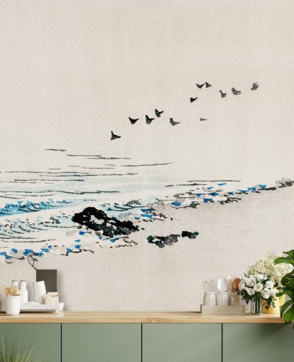 pintura oriental de papel de parede de praia