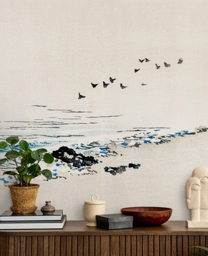 pintura oriental de papel de parede de praia