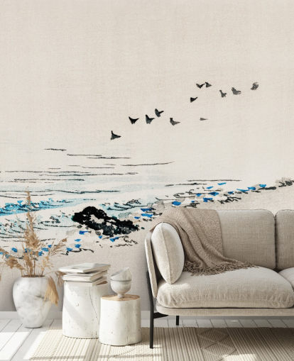 pintura oriental de papel de parede de praia