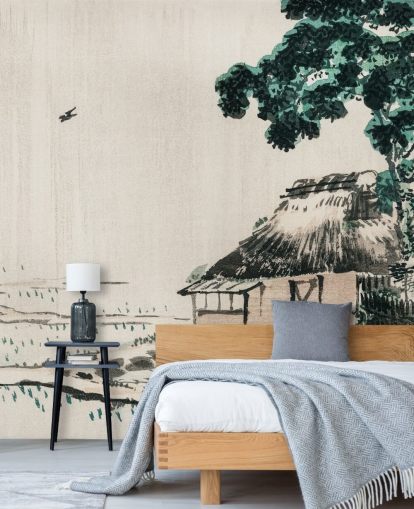 Hytte i feltet Bakgrunn Mural