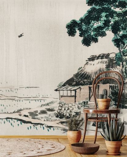 Cottage in Field Wallpaper Mural