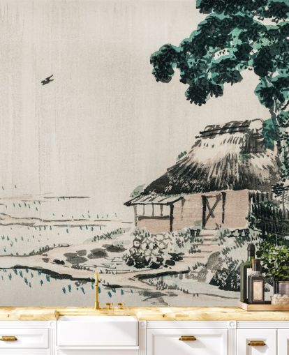 Papier Peint Fresque Cottage in Field