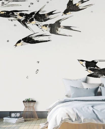 Flyvende Magpies Baggrund Mural Flyvende Magpies Baggrund Mural