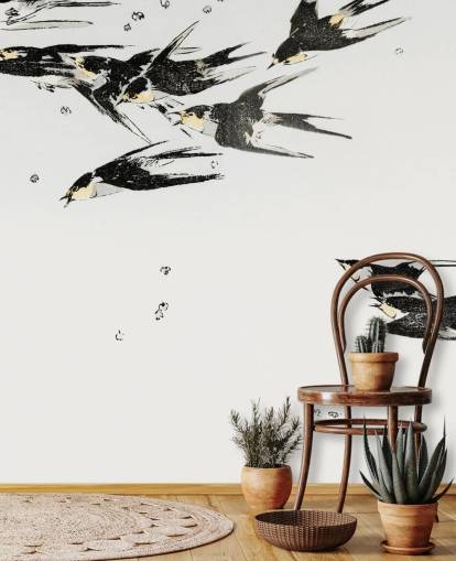 Flying Magpies Wallpaper Mural