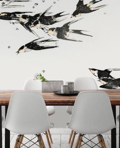 Flying Magpies Bakgrunn Mural