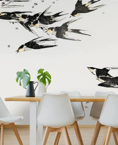 Decorazione murale con gazze volanti