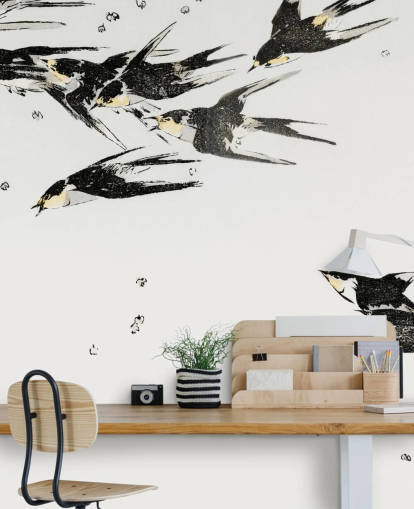 Flying Magpies Wallpaper Mural
