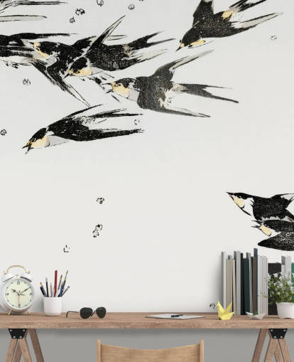 Flying Magpies Wallpaper Mural