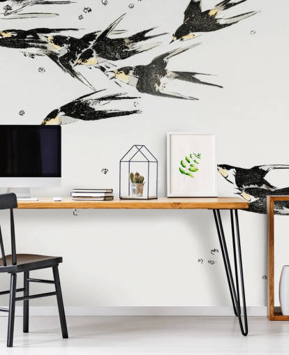 Flying Magpies Wallpaper Mural